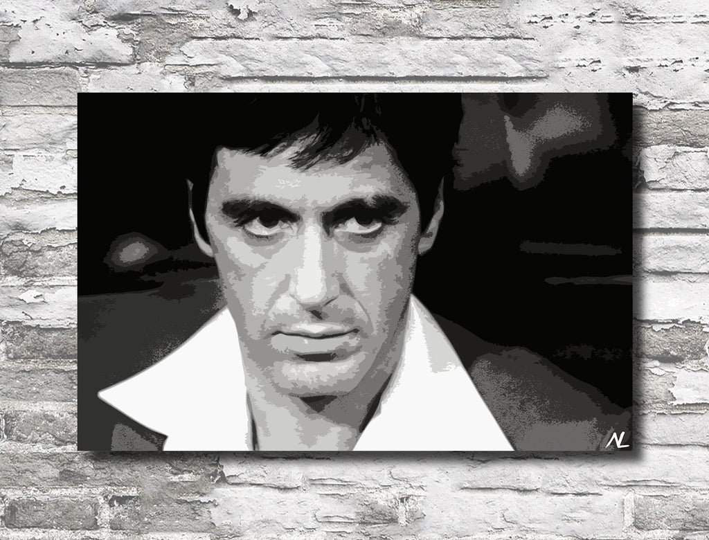 Scarface Tony Montana Pop Art Illustration - Gangster Movie Home Decor in Poster Print or Canvas Art