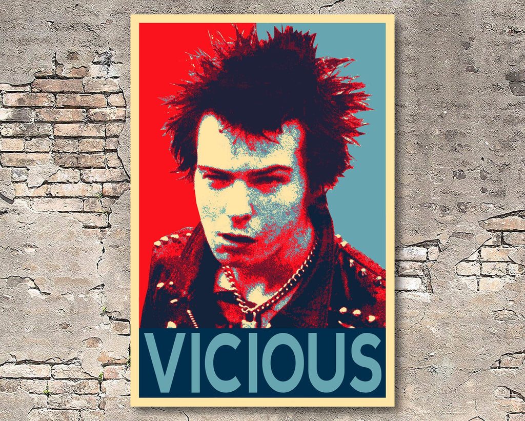 Sid Vicious Sex Pistols Pop Art Illustration - British Punk Rock and Roll Music Icon Home Decor in Poster Print or Canvas Art