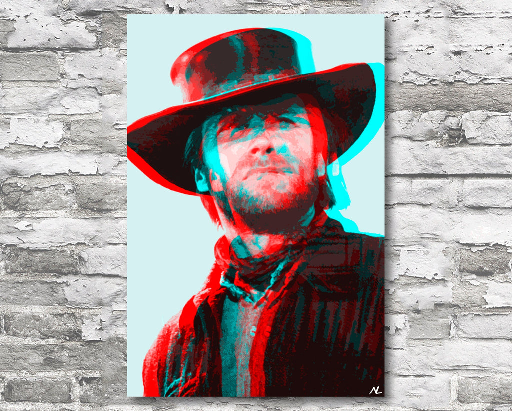 Retro 3D Clint Eastwood Pop Art Illustration - Cowboy Western Home Decor in Poster Print or Canvas Art