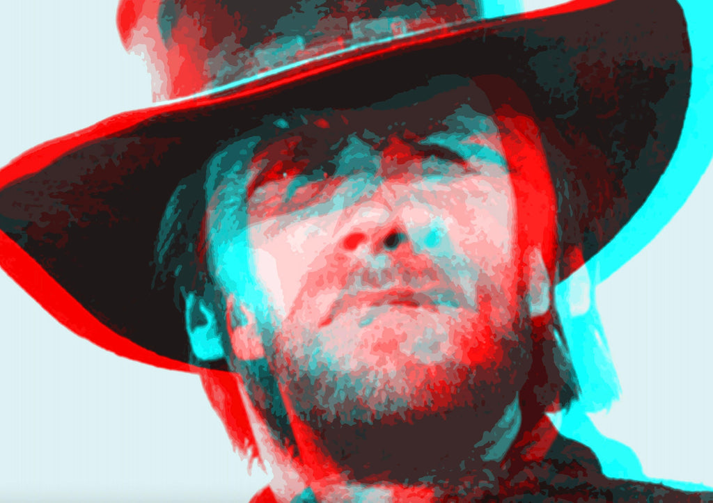 Retro 3D Clint Eastwood Pop Art Illustration - Cowboy Western Home Decor in Poster Print or Canvas Art