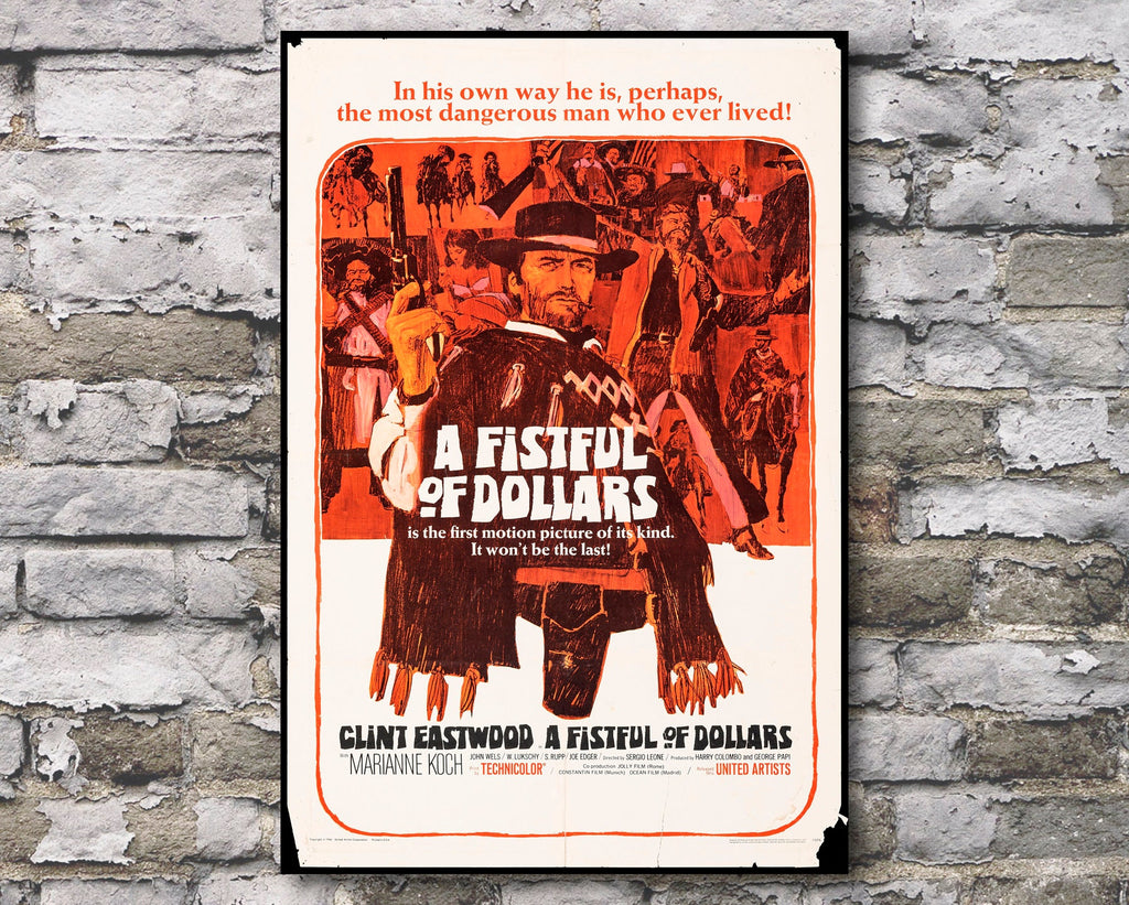 A Fistful of Dollars 1964 Poster Reprint - Cowboy Western Home Decor in Poster Print or Canvas Art