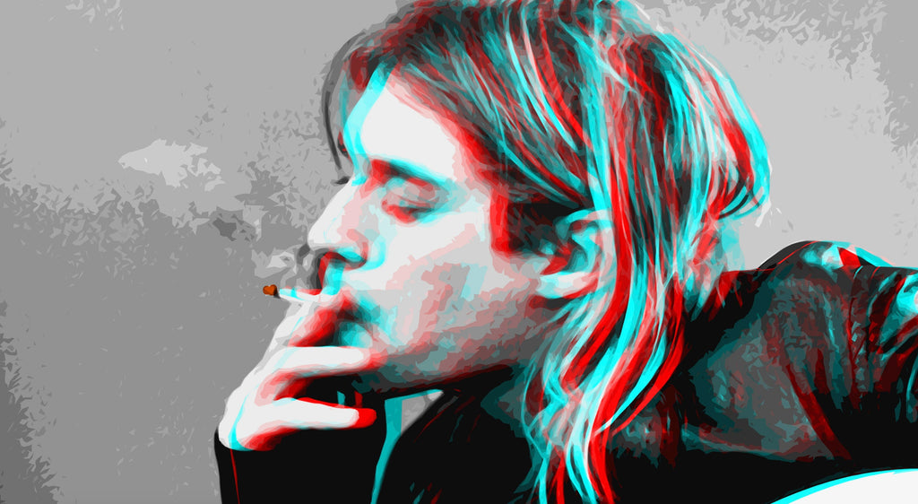 Retro 3D Kurt Cobain Nirvana Pop Art Illustration - Rock and Roll Music Icon Home Decor in Poster Print or Canvas Art