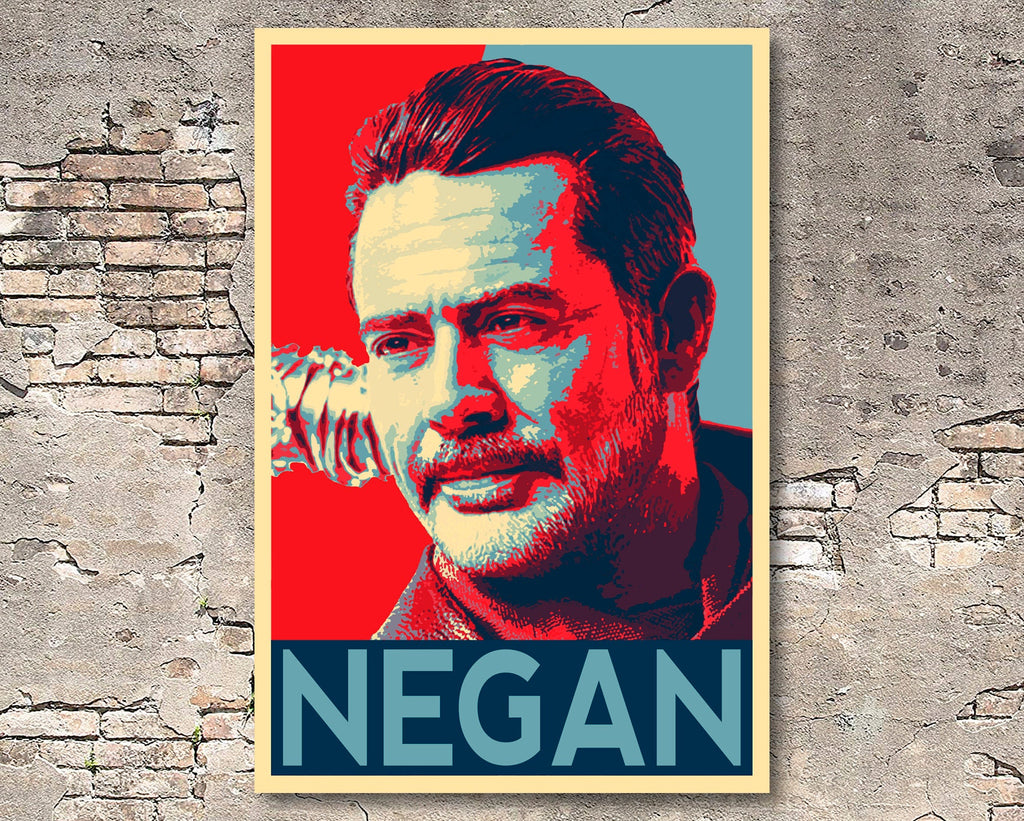 Negan from The Walking Dead Pop Art Illustration - Zombie Horror Home Decor in Poster Print or Canvas Art