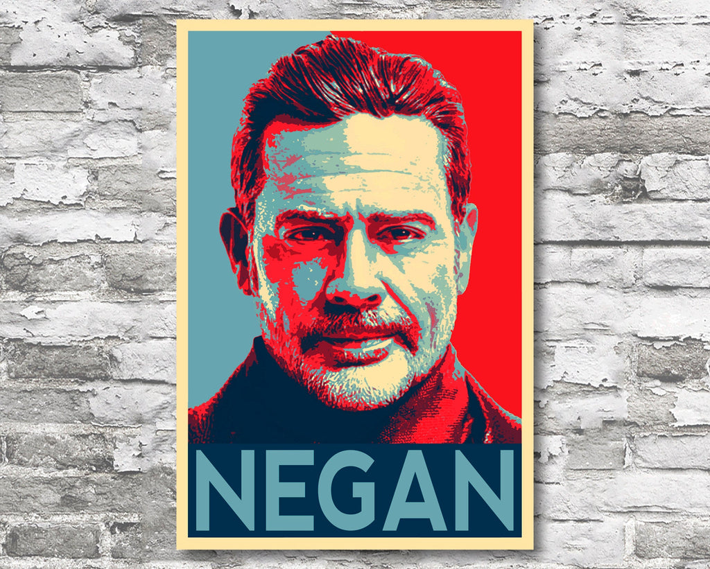 Negan from The Walking Dead Pop Art Illustration - Zombie Horror Home Decor in Poster Print or Canvas Art