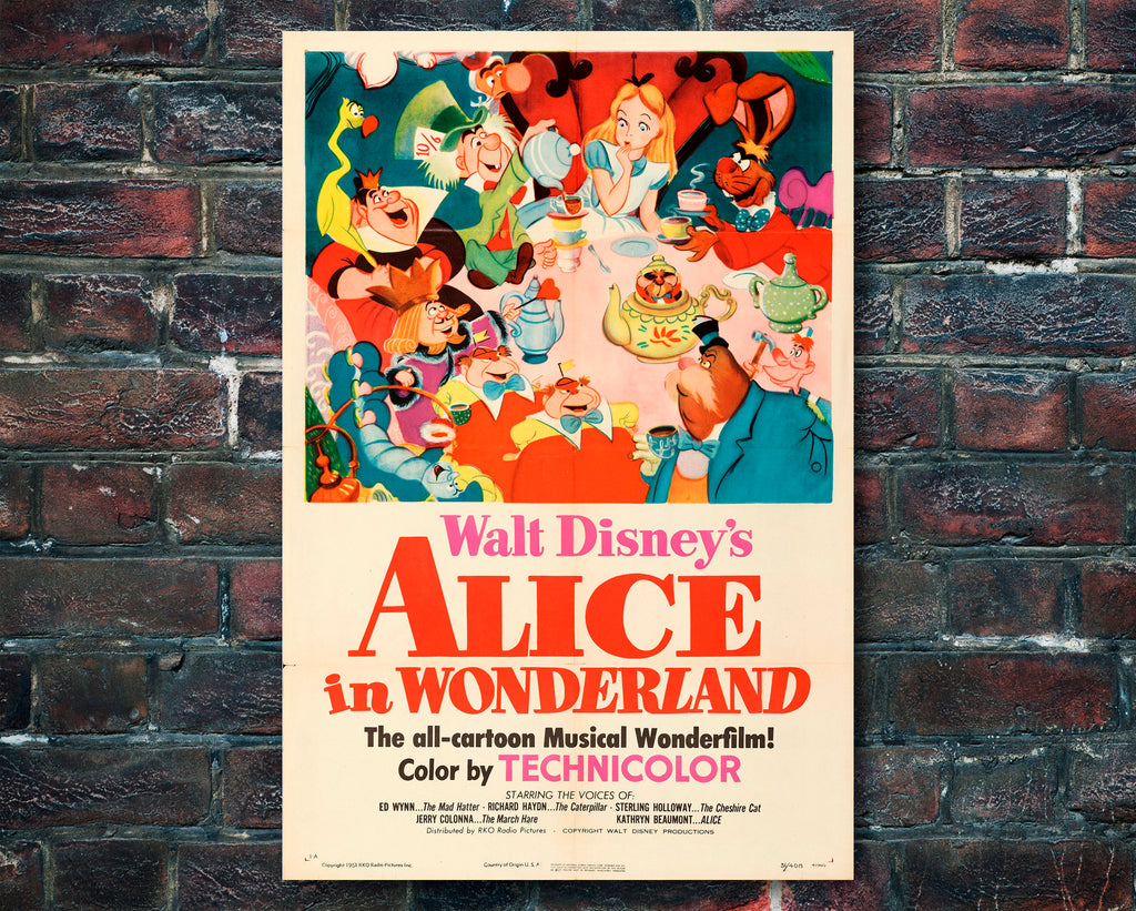 Alice in Wonderland 1951 Vintage Cartoon Poster Reprint - Disney Movie Home Decor in Poster Print or Canvas Art