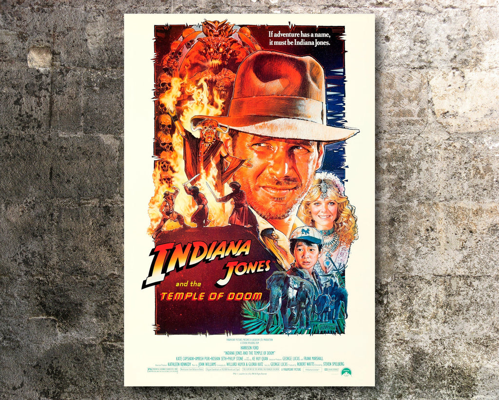 Indiana Jones and the Temple of Doom 1984 Vintage Poster Reprint - Adventure Movie Home Decor in Poster Print or Canvas Art