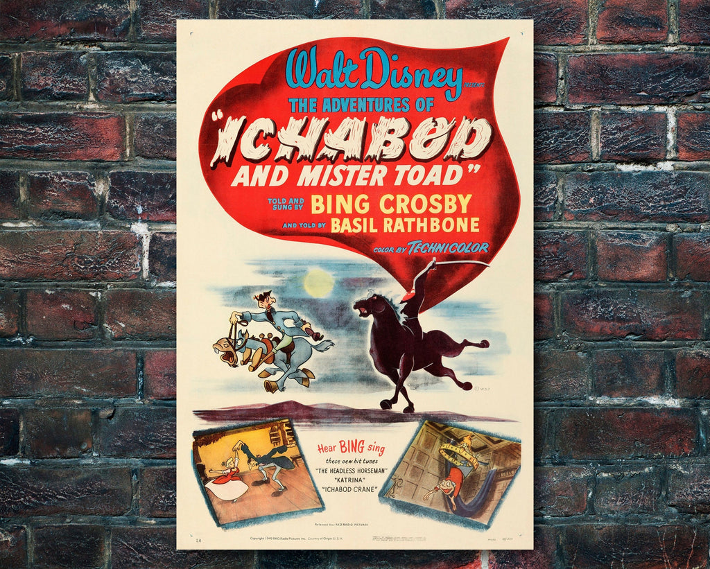 The Adventures of Ichabod and Mr. Toad 1949 Vintage Poster Reprint - Disney Cartoon Home Decor in Poster Print or Canvas Art