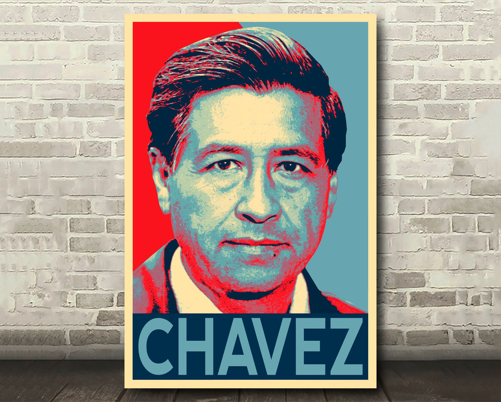 Cesar Chavez Pop Art Illustration - Latino American Civil Rights Icon Home Decor in Poster Print or Canvas Art