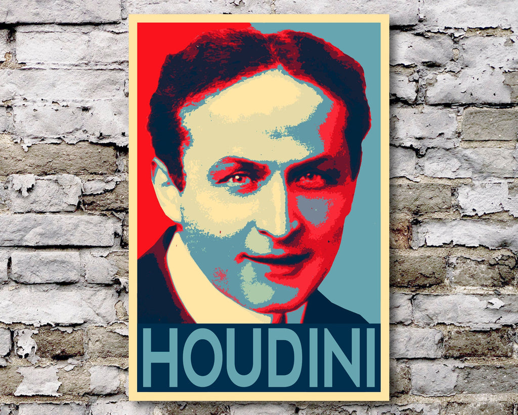 Harry Houdini Pop Art Illustrationt - Classic Vaudeville Magician Home Decor in Poster Print or Canvas Art