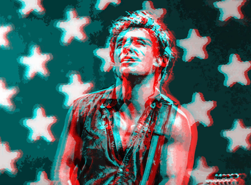 Retro 3D Bruce Springsteen Pop Art Illustration - Rock and Roll Music Icon Home Decor in Poster Print or Canvas Art