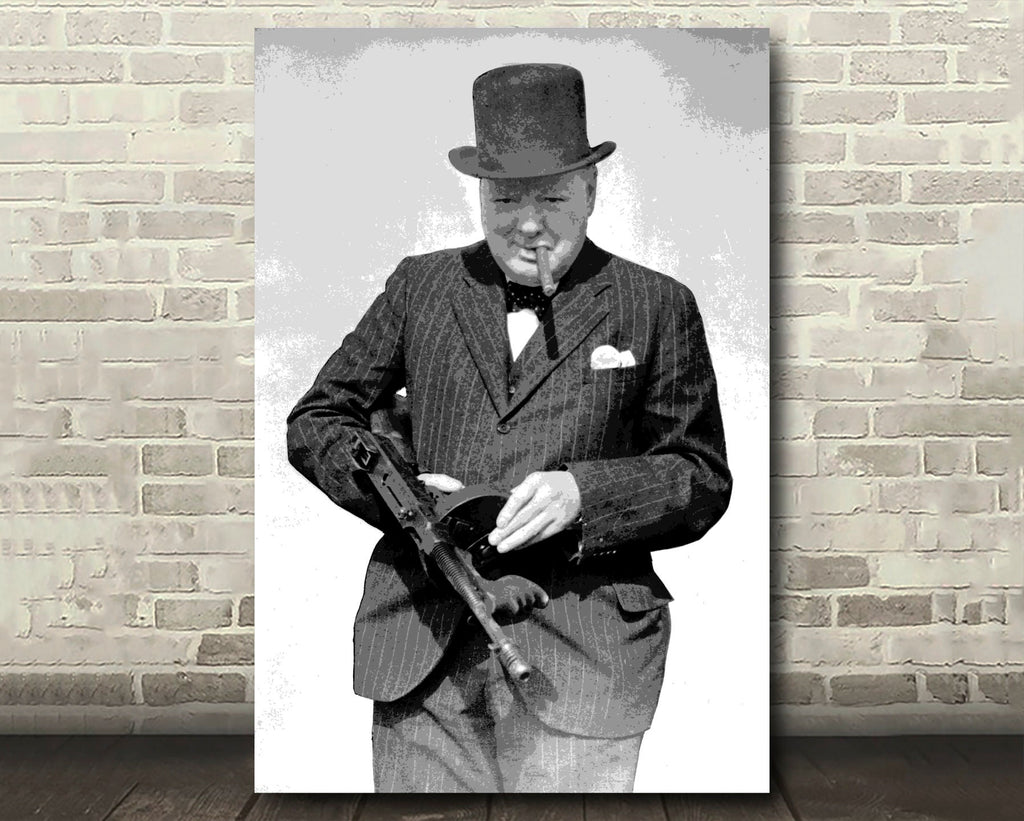 Winston Churchill British Prime Minister Pop Art Illustration - Historical World War 2 Home Decor in Poster Print or Canvas Art