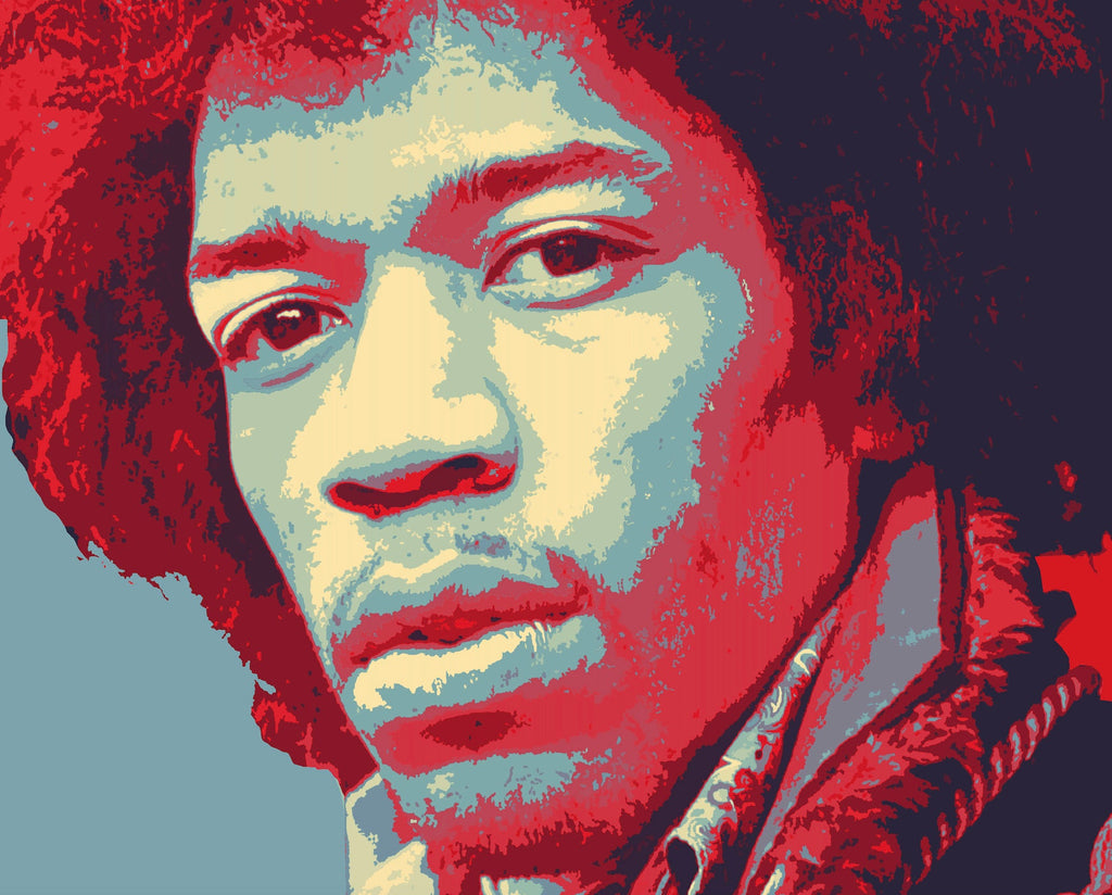 Jimi Hendrix Pop Art Illustration - Rock and Roll Music Home Decor in Poster Print or Canvas Art