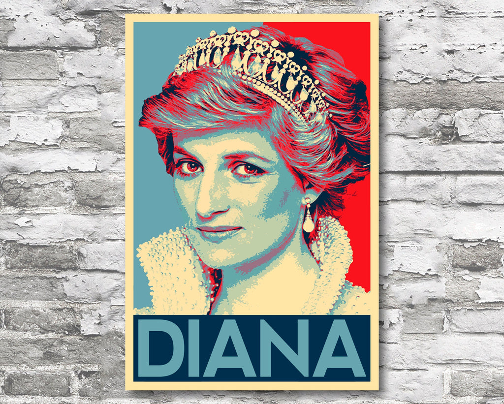 Princess Diana Pop Art Illustration - British Royalty Home Decor in Poster Print or Canvas Art