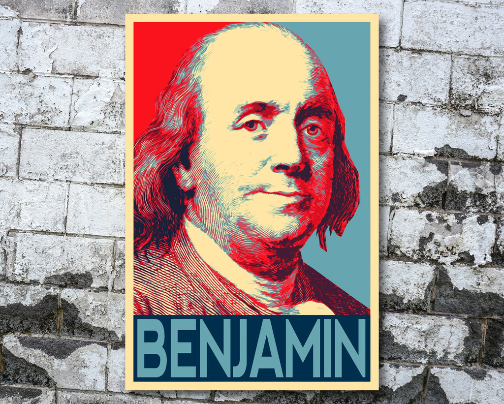 Benjamin Franklin United States Founding Father Pop Art Illustration - American History Home Decor in Poster Print or Canvas Art