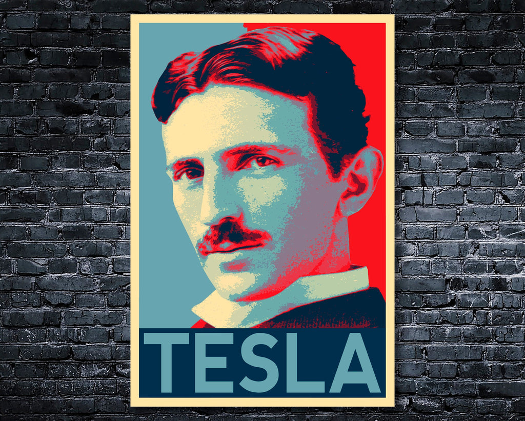 Nikola Tesla Pop Art Illustration - Science Icon Home Decor in Poster Print or Canvas Art
