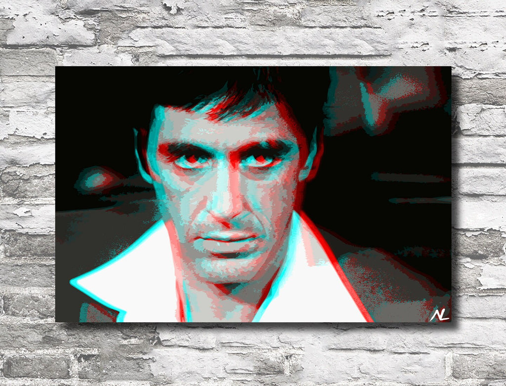 Retro 3D Scarface Tony Montana Pop Art Illustration - Gangster Movie Home Decor in Poster Print or Canvas Art