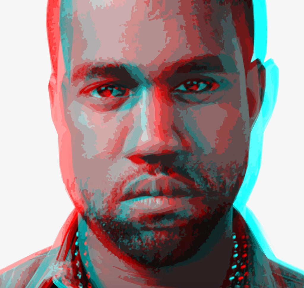 Retro 3D Kanye West Pop Art Illustration - Rap Hip hop Music Icon Home Decor in Poster Print or Canvas Art