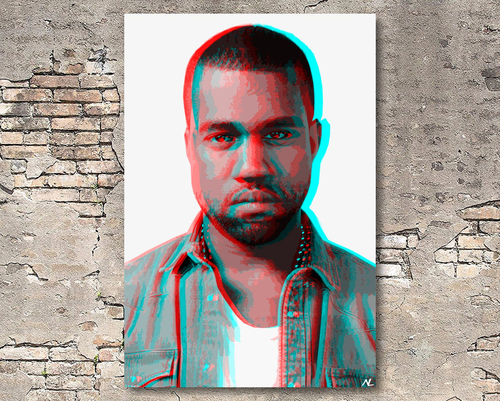 Retro 3D Kanye West Pop Art Illustration - Rap Hip hop Music Icon Home Decor in Poster Print or Canvas Art