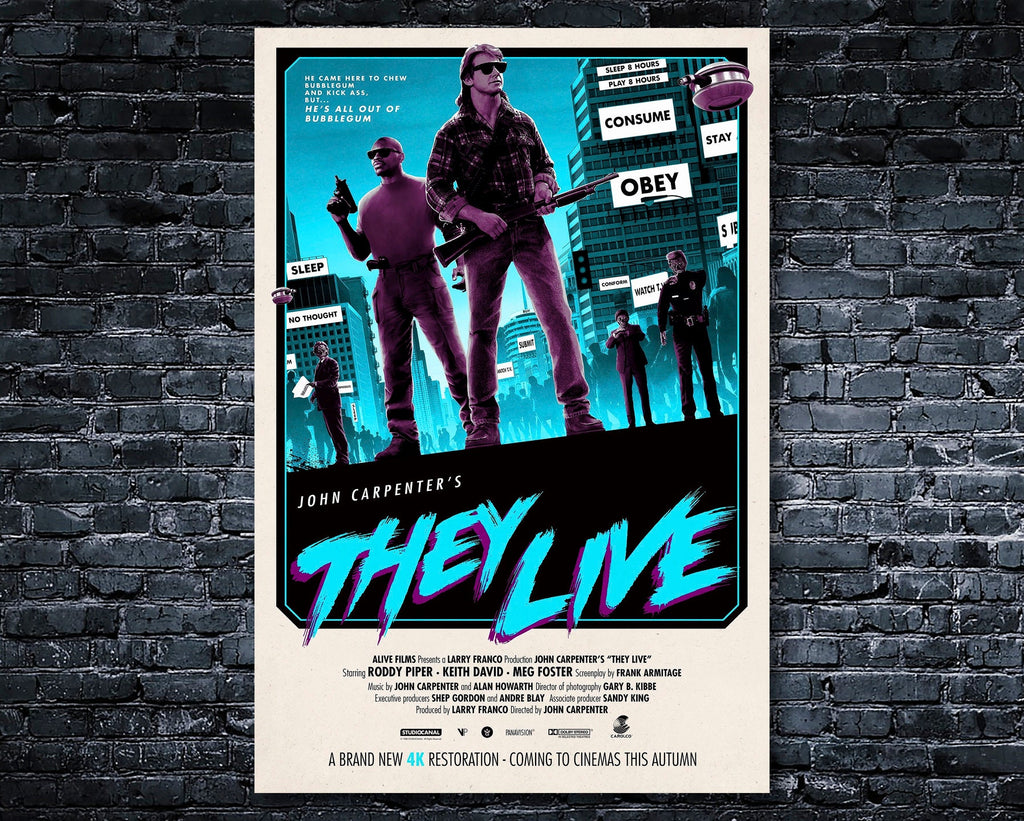 They Live 1988 Vintage Poster Reprint - John Carpenter Sci-Fi Movie Home Decor in Poster Print or Canvas Art