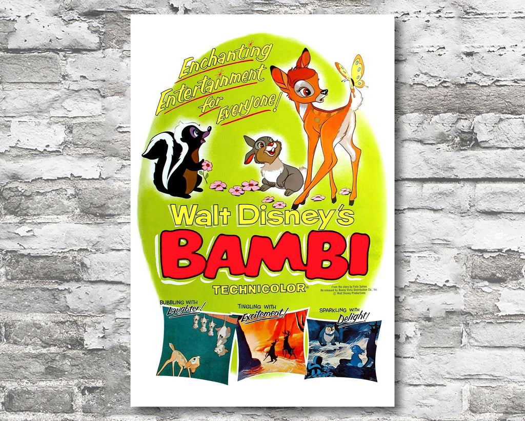 Bambi 1942 Vintage Poster Reprint - Disney Cartoon Home Decor in Poster Print or Canvas Art