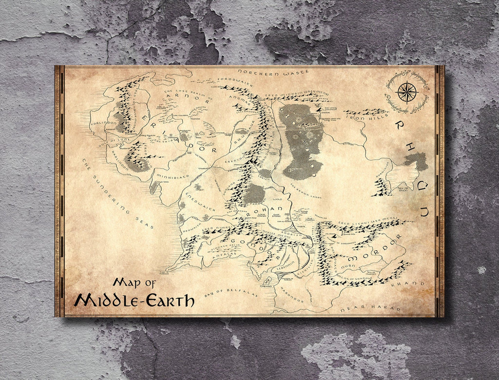 Middle Earth Vintage Map from The Lord of The Rings - Fantasy Home Decor in Poster Print or Canvas Art