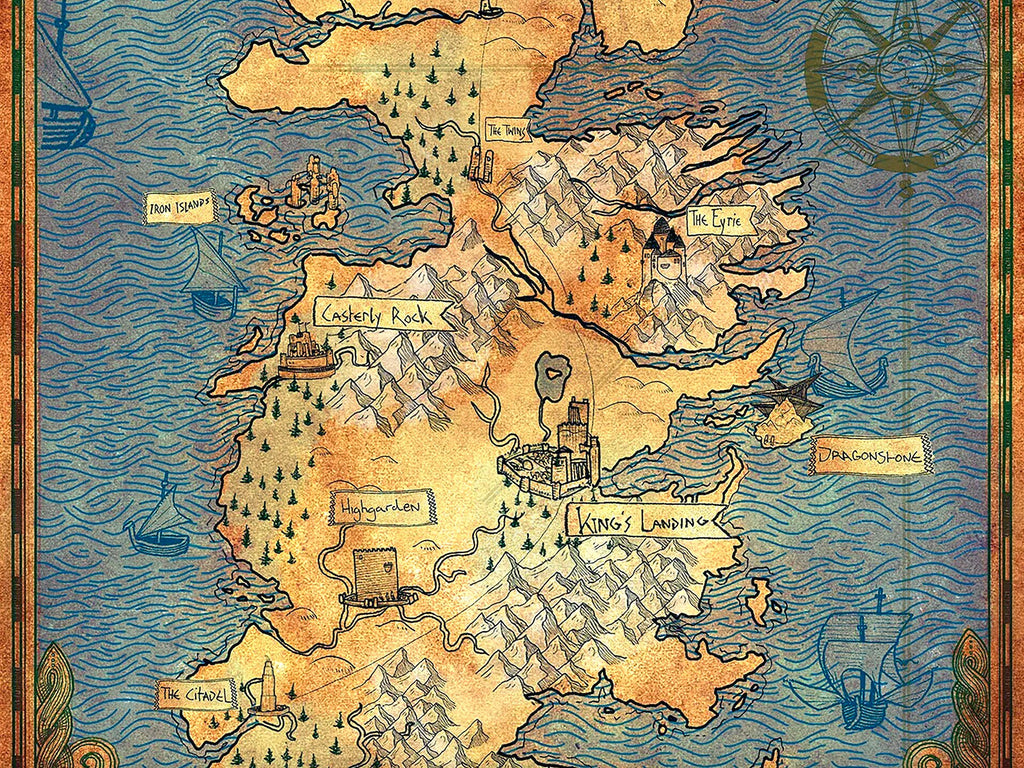 Game of Thrones Westeros Map - Television Fantasy Home Decor in Poster Print or Canvas Art