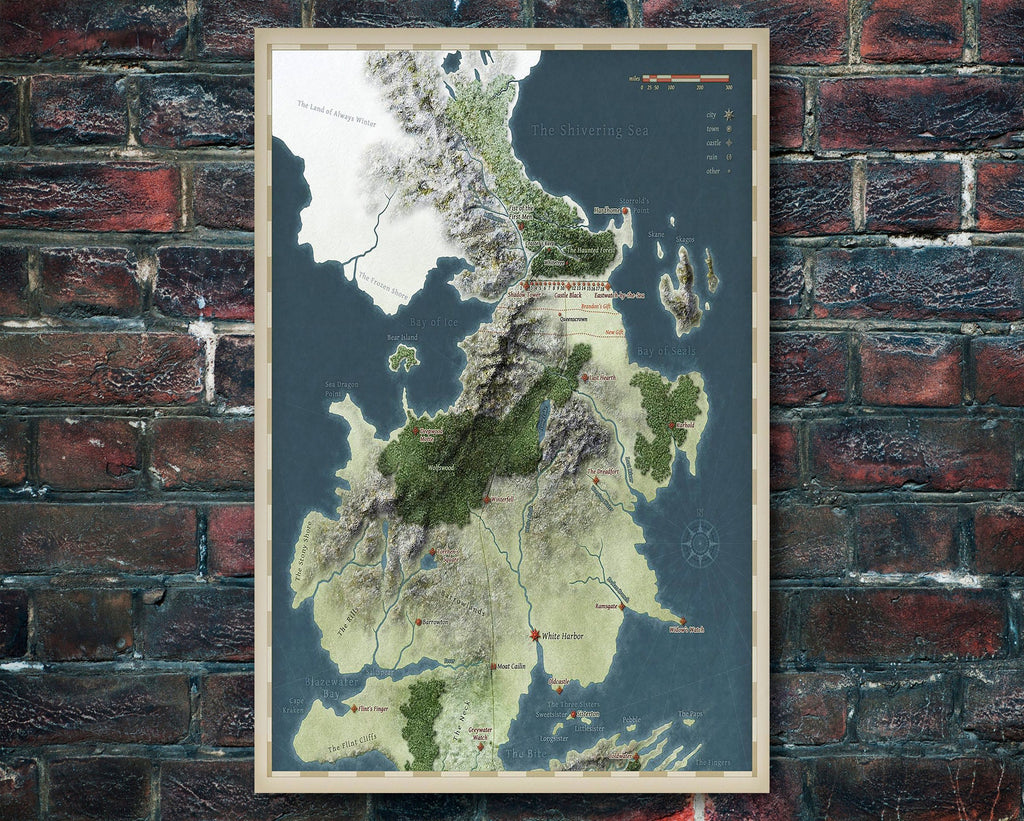 Game of Thrones The North Westeros Map - Television Fantasy Home Decor in Poster Print or Canvas Art