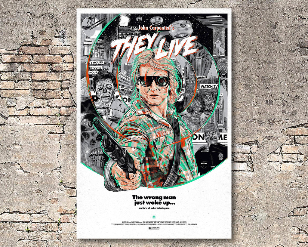 They Live 1988 Vintage Poster Reprint - John Carpenter Sci-Fi Movie Home Decor in Poster Print or Canvas Art