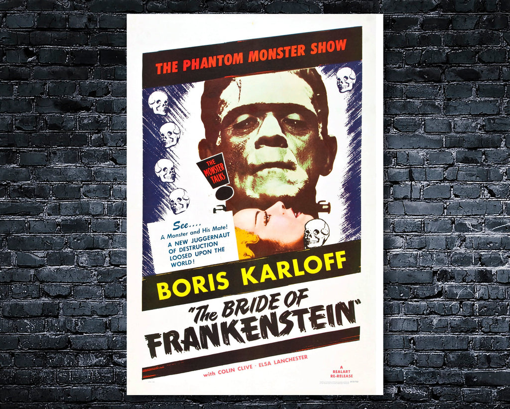 The Bride of Frankenstein 1935 Vintage Poster Reprint - Boris Karloff Monster Home Decor in Poster Print or Canvas Art
