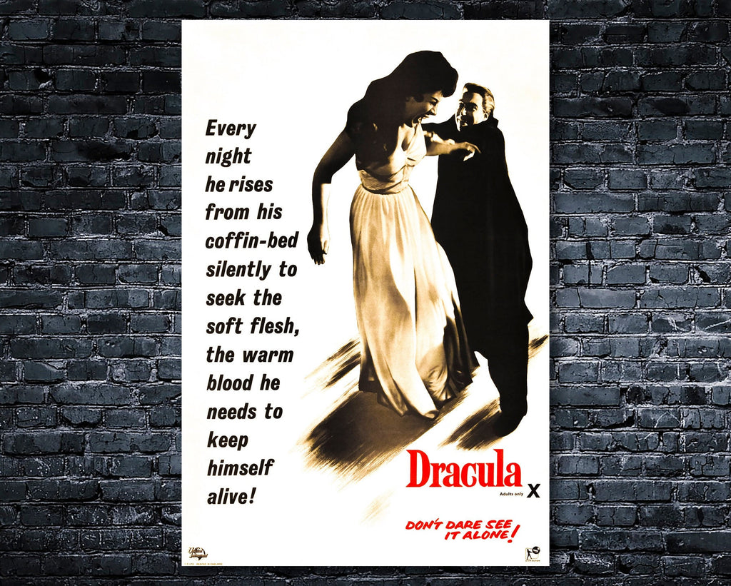 Dracula 1958 Vintage Poster Reprint - Christopher Lee Vampire Home Decor in Poster Print or Canvas Art