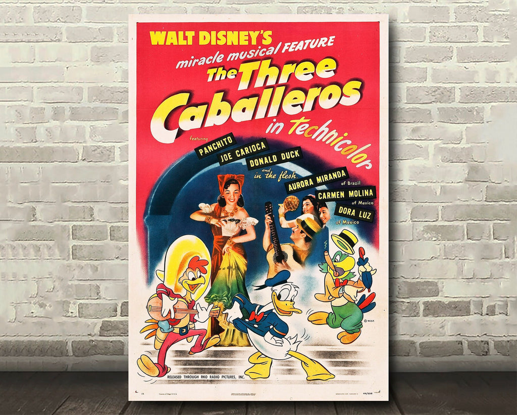 The Three Caballeros 1944 Vintage Poster Reprint - Disney Cartoon Home Decor in Poster Print or Canvas Art