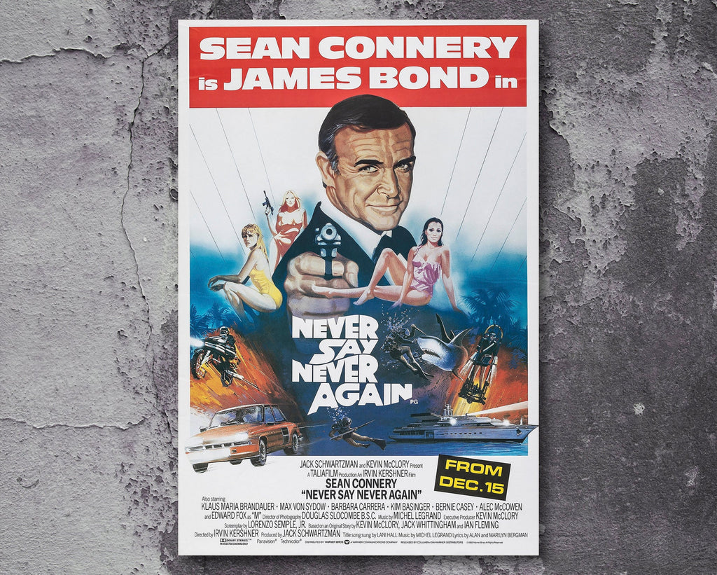 Never Say Never Again 1983 James Bond Reprint - 007 Home Decor in Poster Print or Canvas Art