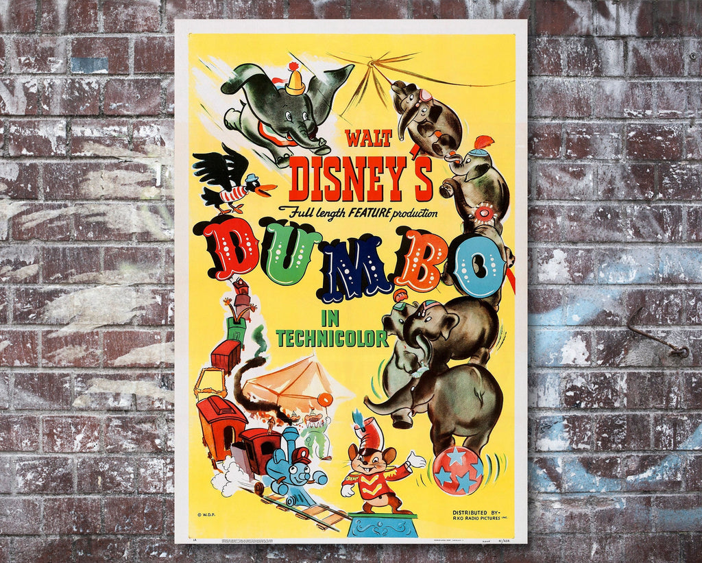 Dumbo 1941 Vintage Poster Reprint - Disney Cartoon Home Decor in Poster Print or Canvas Art