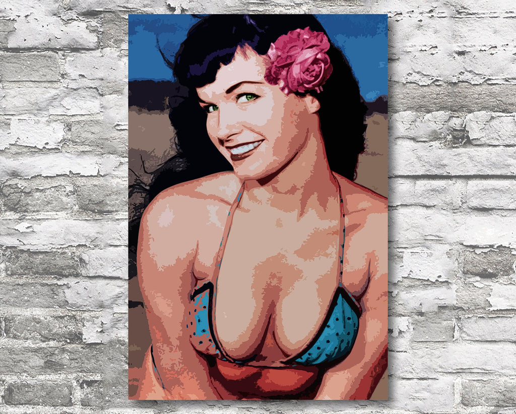 Bettie Page Pop Art Illustration - Classic Pin-up Sex Icon Home Decor in Poster Print or Canvas Art