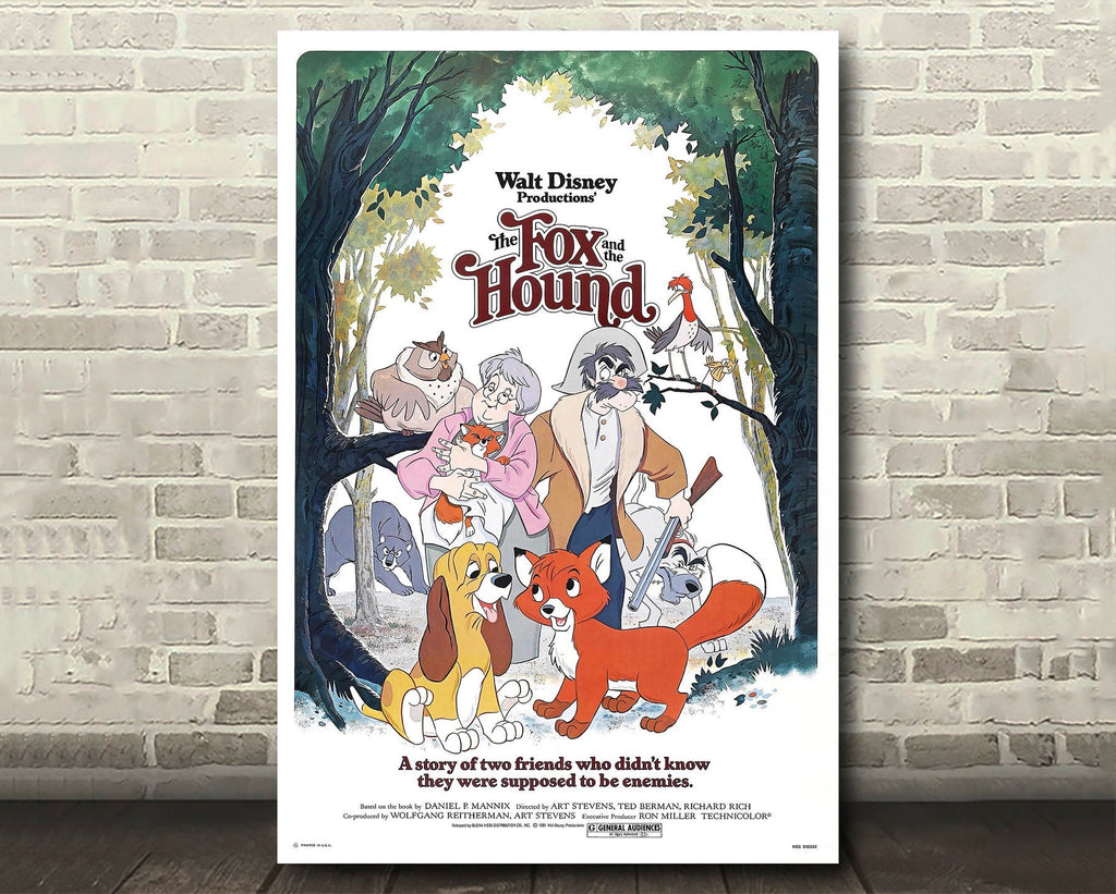 The Fox and the Hound 1981 Vintage Poster Reprint - Disney Cartoon Home Decor in Poster Print or Canvas Art