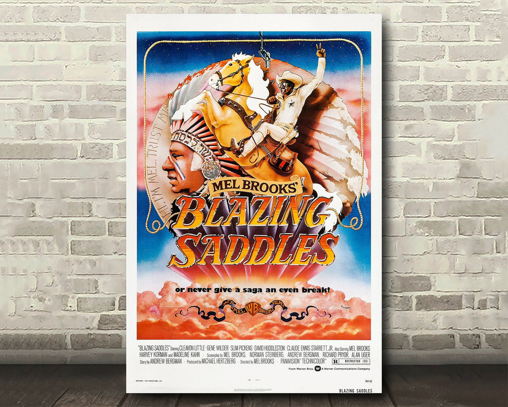 Blazing Saddles 1974 Vintage Poster Reprint - Cowboy Comedy Western Home Decor in Poster Print or Canvas Art