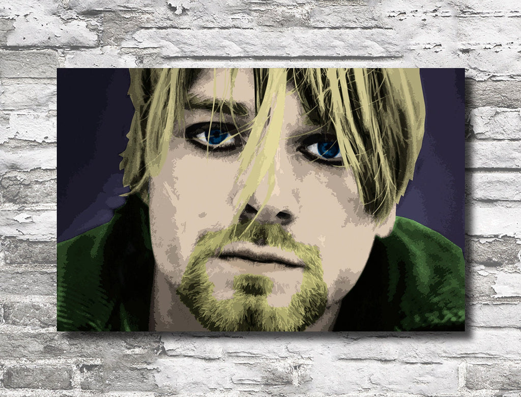 Kurt Cobain Nirvana Pop Art Illustration - Rock and Roll Music Icon Home Decor in Poster Print or Canvas Art