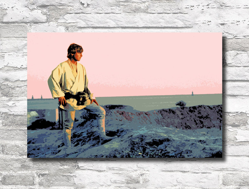 Luke Skywalker Binary Sunset Pop Art Illustration - Star Wars Home Decor in Poster Print or Canvas Art