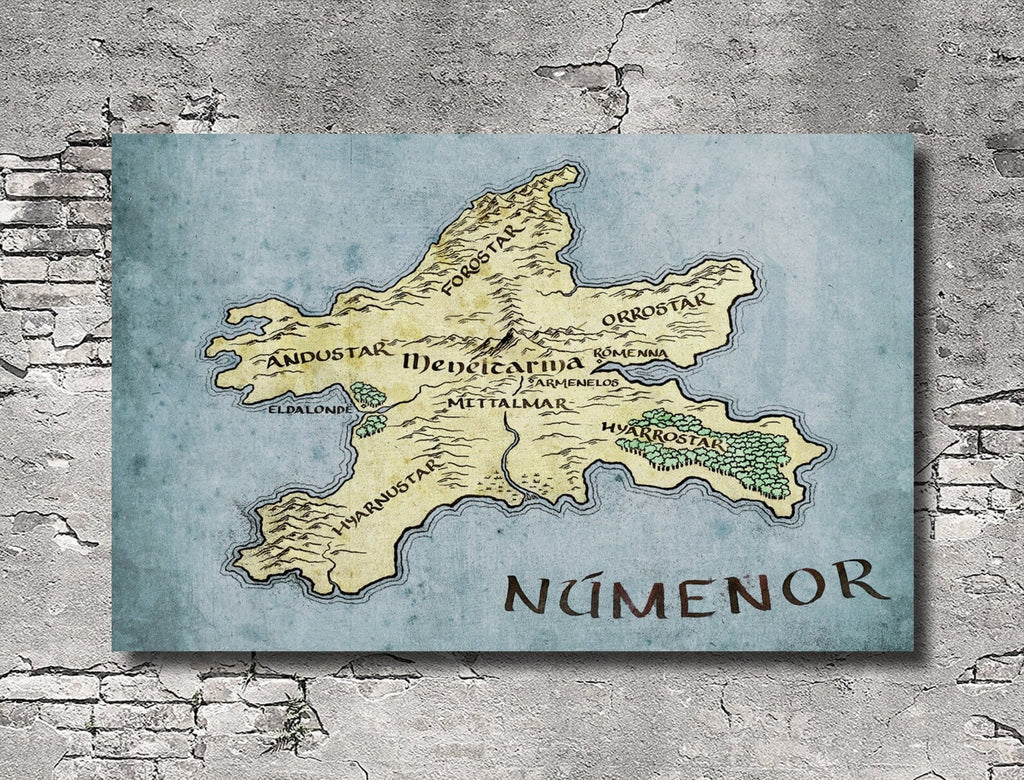 Númenor Middle Earth Map Poster Print Lord of the Rings Silmarillion Canvas Wall Art Nerdy Tolkien Gifts Fantasy Home Decor