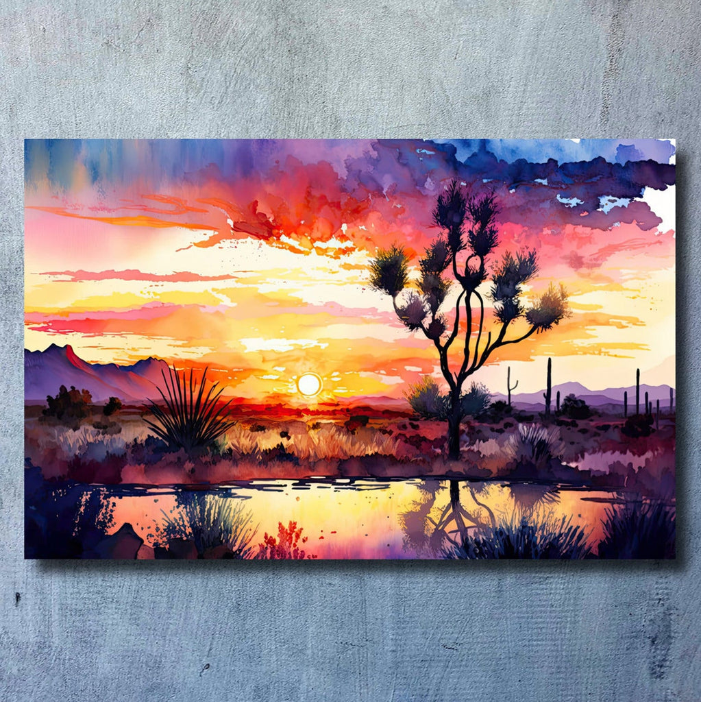 Joshua Tree Desert Sunset Print Colorful Watercolor Wall Art Southwest Landscape Gift Saguaro Cactus Beautiful Nature Home Decor