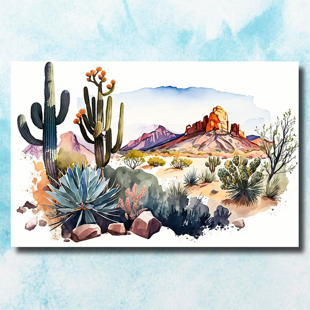 Desert Landscape Print Colorful Watercolor Wall Art Southwest Gift Saguaro Cactus Beautiful Nature Home Decor