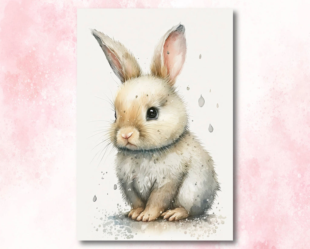 Baby Bunny Rabbit Watercolor Print Easter Pet Wall Art Cute Spring Gift Animal Home Decor