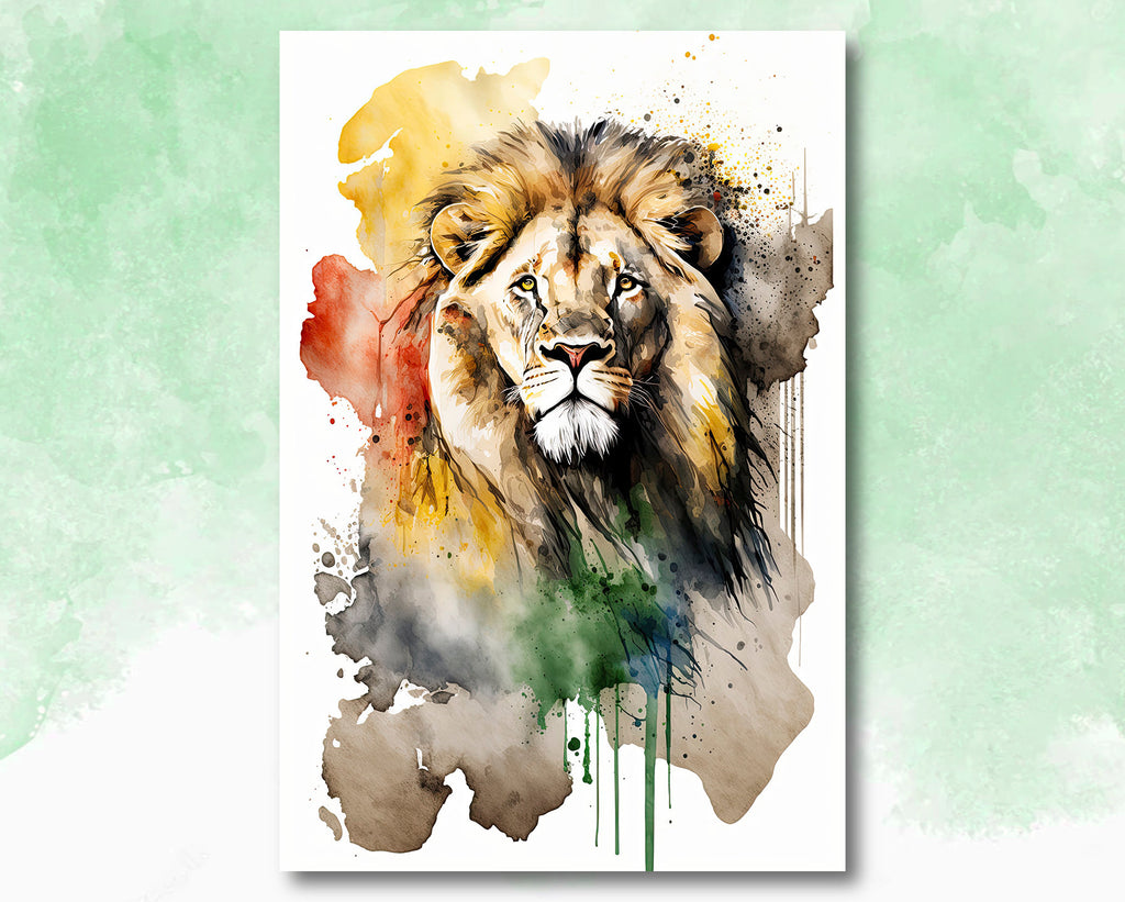 Lion Watercolor Print African Nature Wall Art Wildlife Gift Animal Home Decor