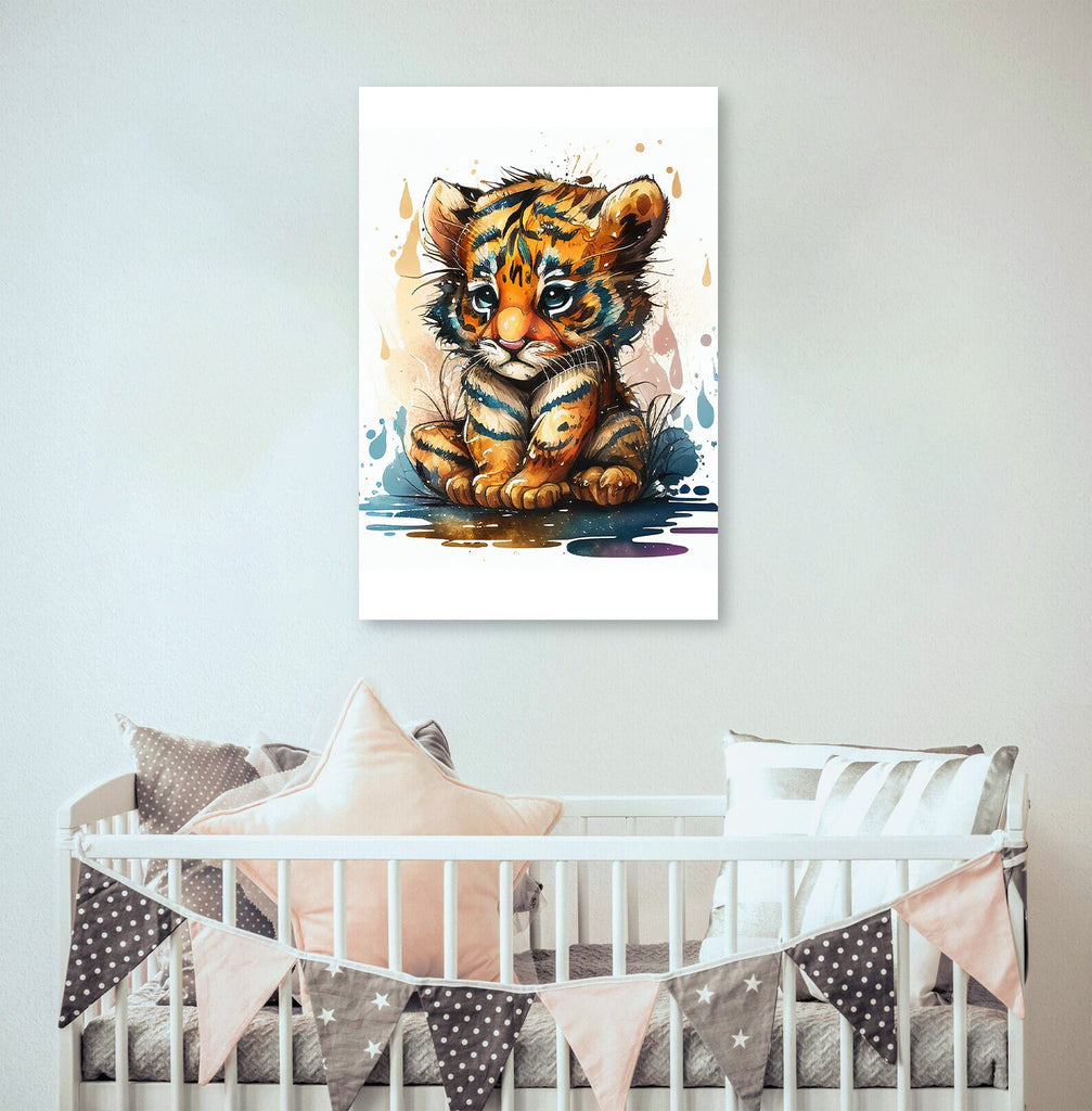 Baby Tiger Watercolor Print Jungle Cat Nature Wall Art Kids Nursery Wildlife Gift Cute Animal Home Decor