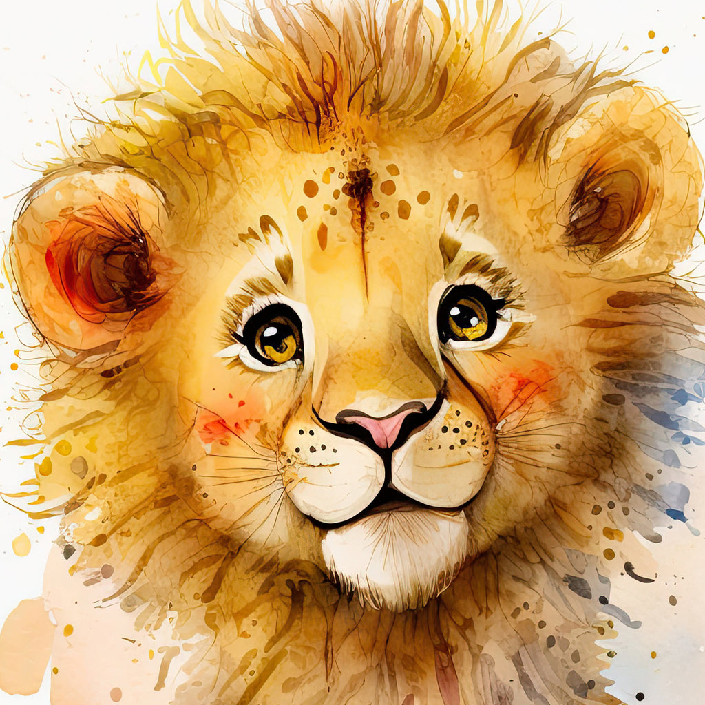 Baby Lion Watercolor Print Jungle Cat Nature Wall Art Kids Nursery Wildlife Gift Cute Animal Home Decor