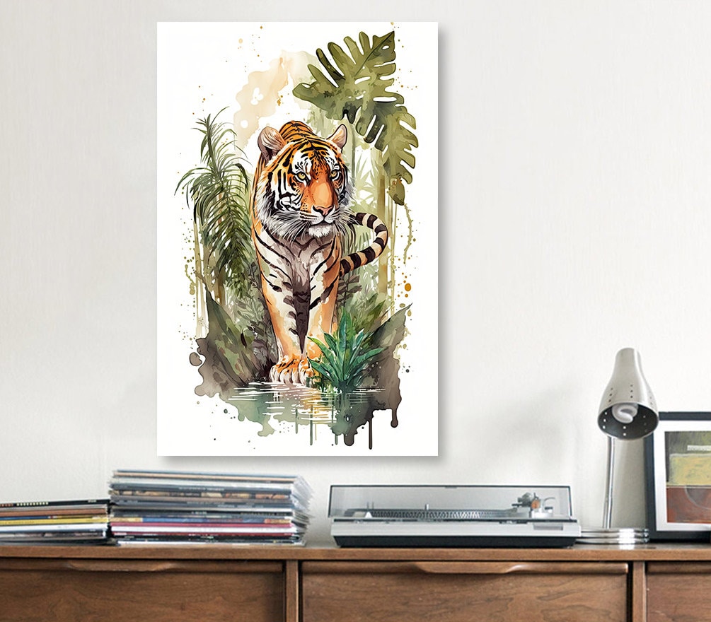 Tiger Watercolor Print Jungle Cat Nature Wall Art Wildlife Gift Animal Home Decor