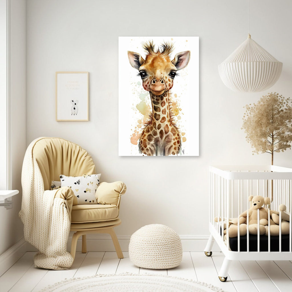 Baby Giraffe Watercolor Print African Nature Wall Art Kids Nursery Wildlife Gift Cute Animal Home Decor