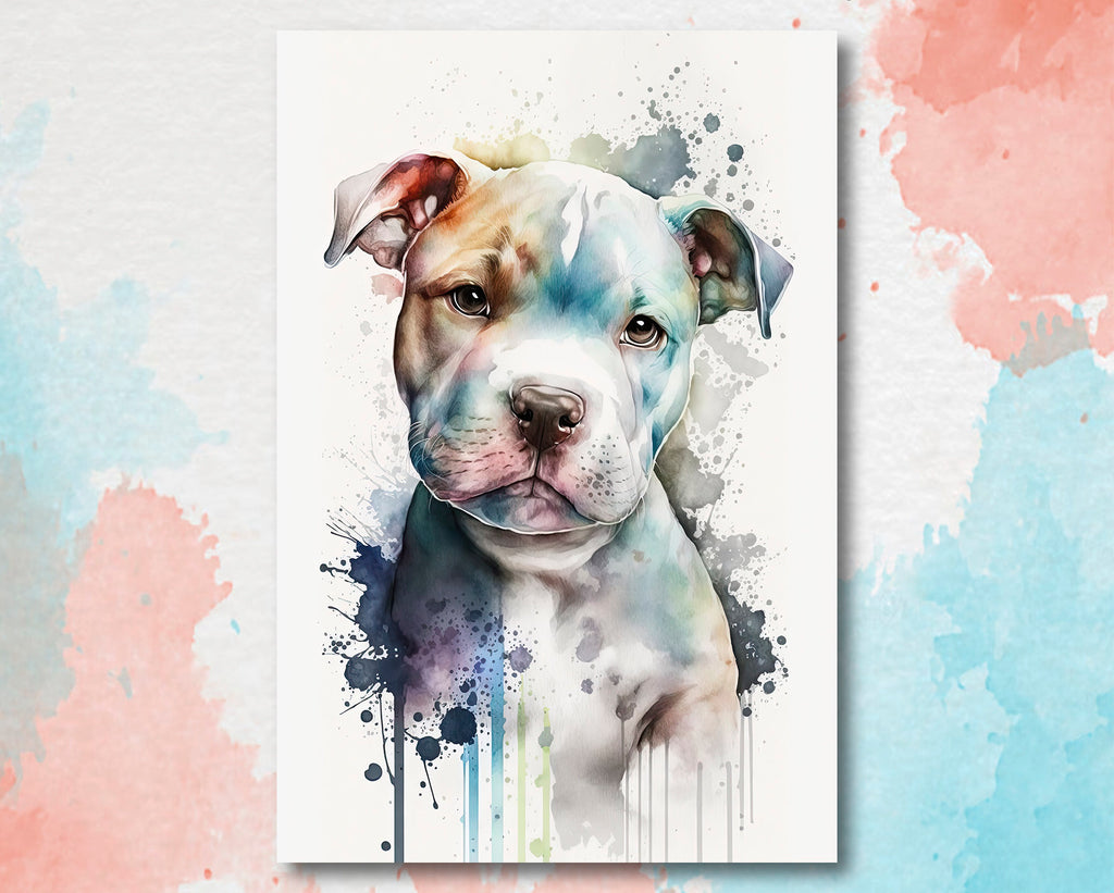 Pit Bull Watercolor Print Cute Pet Keepsake Wall Art Dog Lover Gift Adorable Staffordshire Terrier Home Decor for Puppy Dog Lovers!
