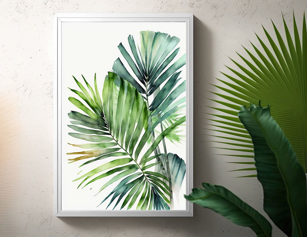 Palm Leaf Watercolor Print Botanical Nature Wall Art Palm Frond Plant Art Gift Tropical Jungle Home Decor