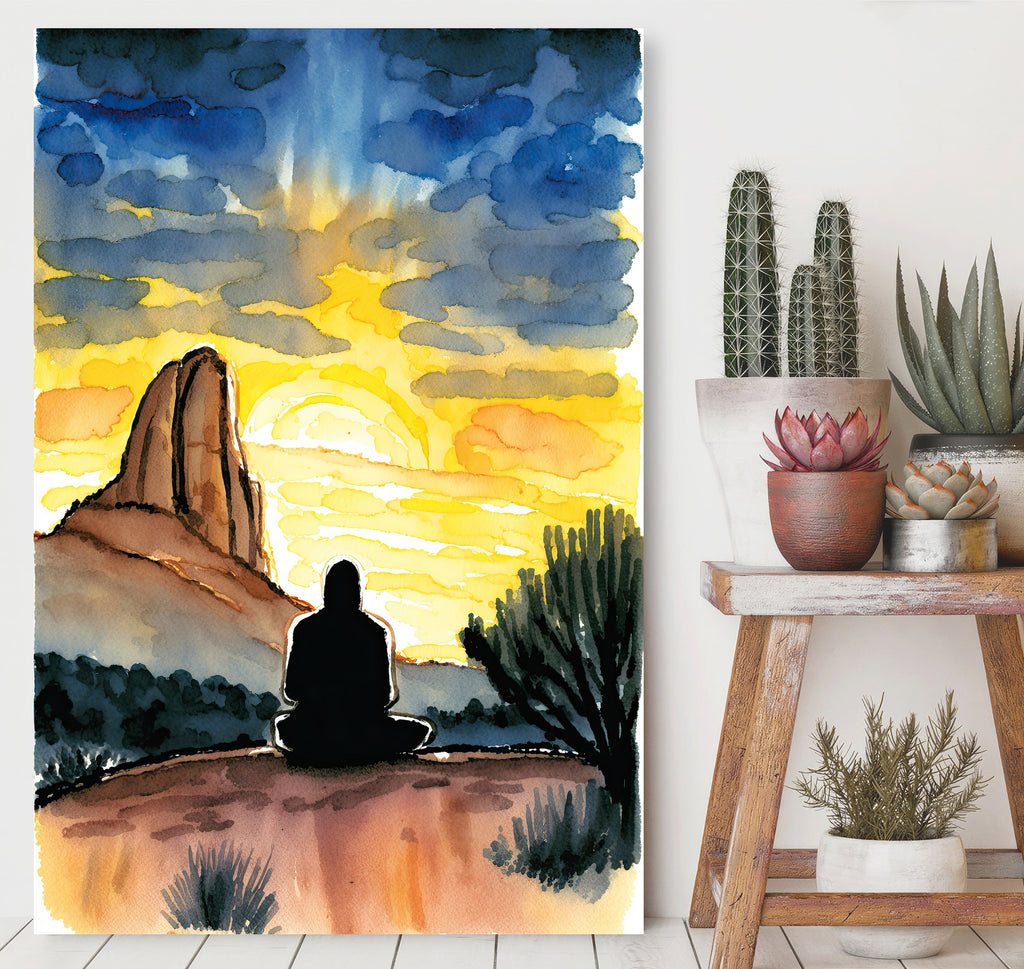 Watercolor Sedona Arizona Sunset Meditation Art Print Southwest Wall Art Landscape Gift Desert Home Western Decor
